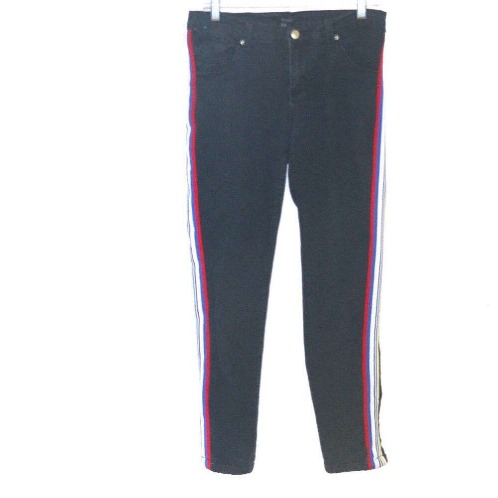 “Forever 21” black jeans with stripes. Size: 28